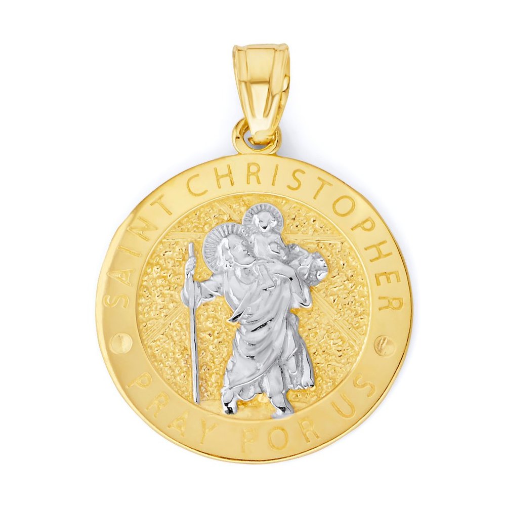 10k Solid Gold Saint Christopher Pendant for Necklace - Patron of Travel Jewelry